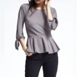 Banana Republic Gray Peplum Bow Sleeve Top Size Medium